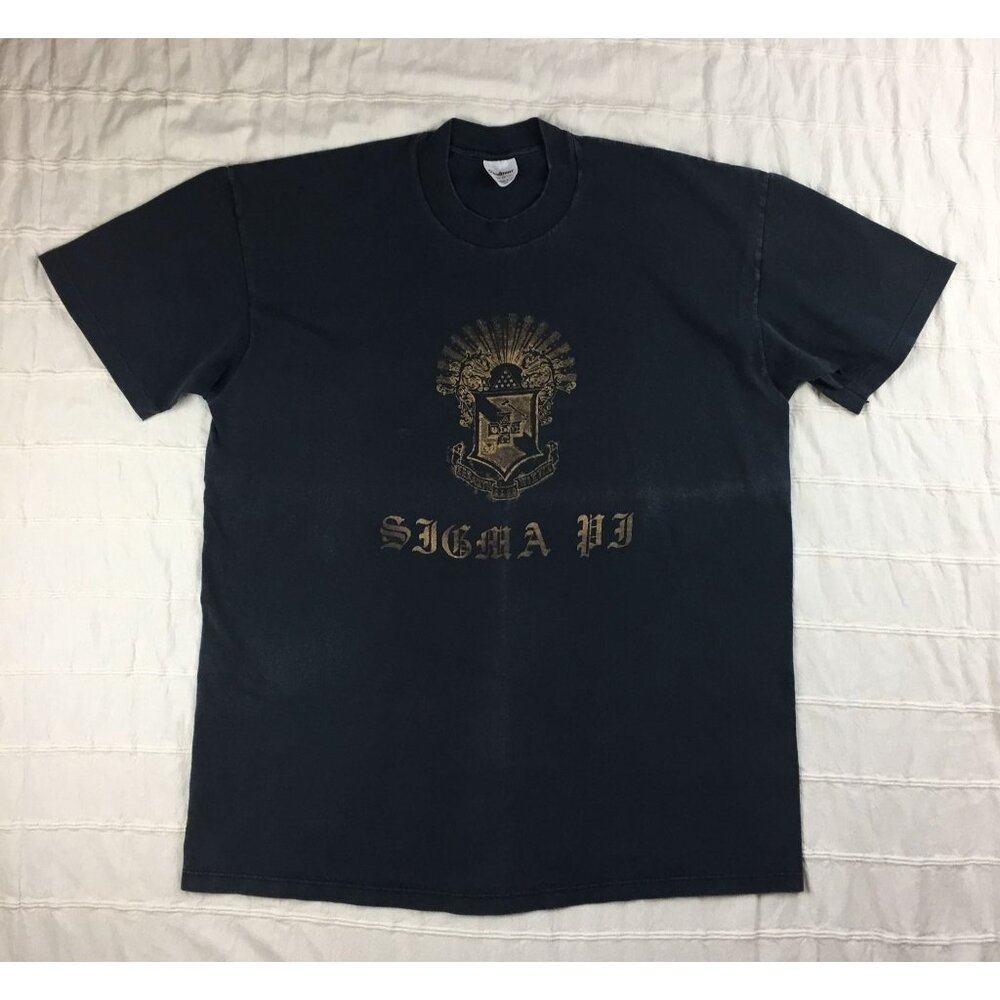 Vintage Single Stitch Sigma Pi T Shirt Men's Size XL Faded Black Paper Thin Tee